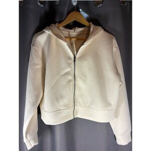 A New Day Womens Cream Cropped Full Zip Hoodie Sweatshirt - Size M